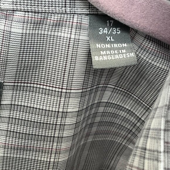 Michael Kors Mens XL 17 34/35 Gray Plaid Long Sleeve Button-Up Shirt Regular Fit - Picture 4 of 5